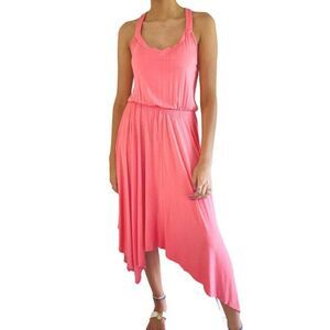 Sleeveless Flowy Dress Size S Cross Back Jersey Knit Coral Shark Bite Hem